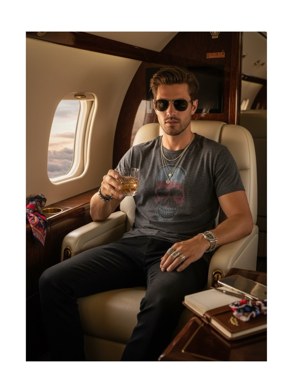 new John Varvatos Star USA ★ Luxe Skull Linen Tee T Shirt ★ Heather Black ★ XL ★